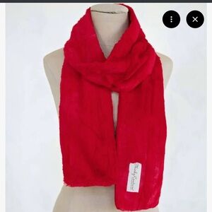 Minky Couture Luxurious Designer Bright Red Faux Fur Scarf. Unisex Cozy Warmer.
